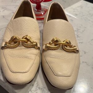 Tory Burch Cream Loafers with Gold Accent